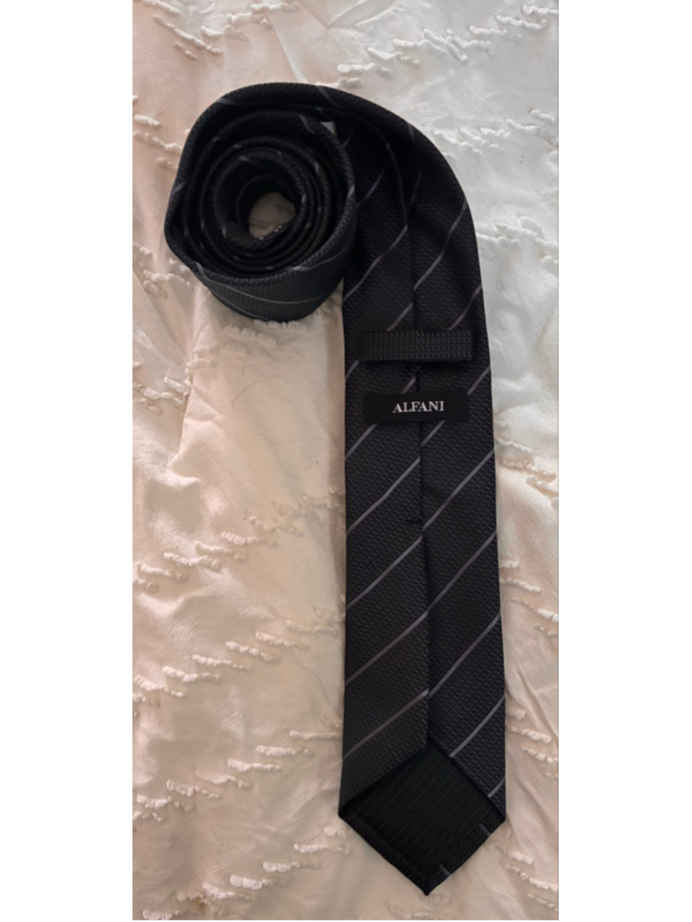 Alfani Tie One Size Black Grey Striped Necktied